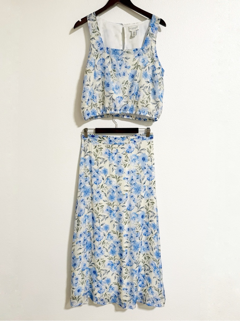 Calypso St Barth Blue Floral Crop Tank and Maxi Skirt Size M